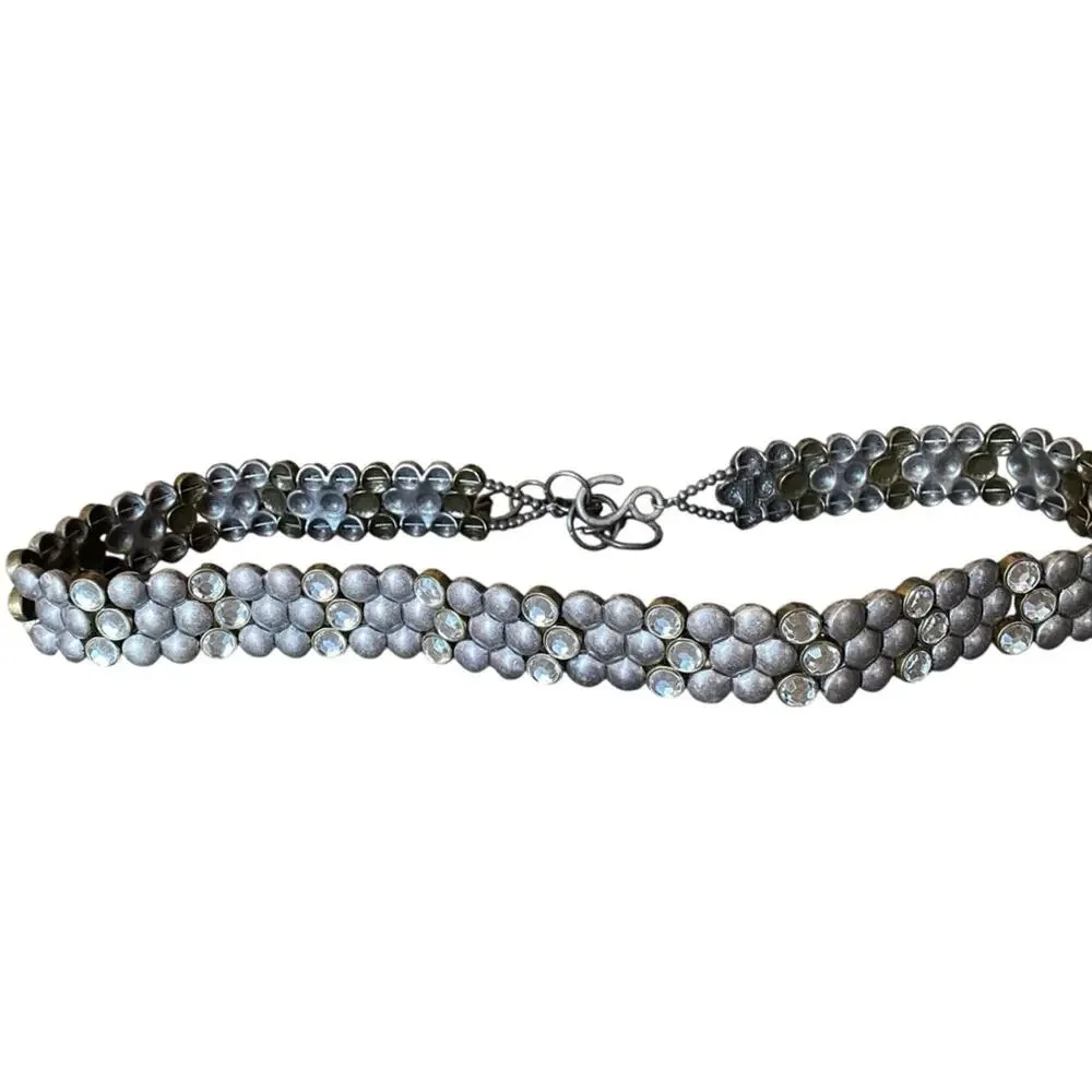 Chico’s Antique Tone Brass Silver Chrystal chain Waist belt One size